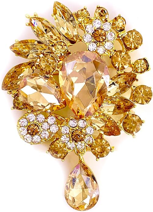 LAXPICOL Vintage Wedding Bridal Big Blue Crystal Rhinestone Tear drop Brooch Pin for Women