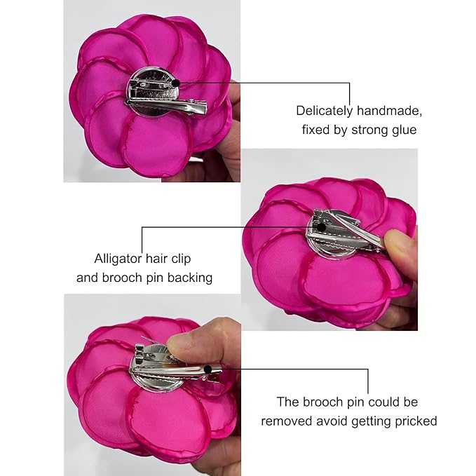 Sanrich Women's Brooches 4pcs Rose Flower Hair Clip Mexican Hair Flowers Clips Hairpin Brooch Tea Party Hats Headpieces (hot pink)