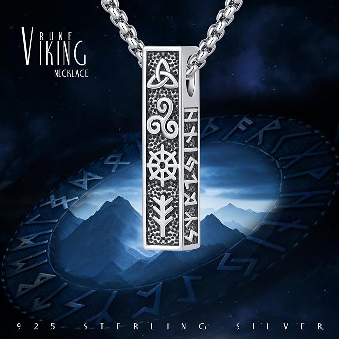 YueYuan Viking Necklace for Men 925 Sterling Silver Rune Amulet Pendant Nordic Necklace Viking Jewelry Gift for Father Husband Son