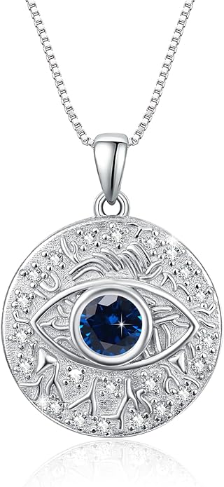 TUGHRA Evil Eye Necklace S925 Sterling Silver Evil Eye Pendant Necklaces Protection Jewelry Amulet Gift for Women Girls Boys Men Birthday Anniversary