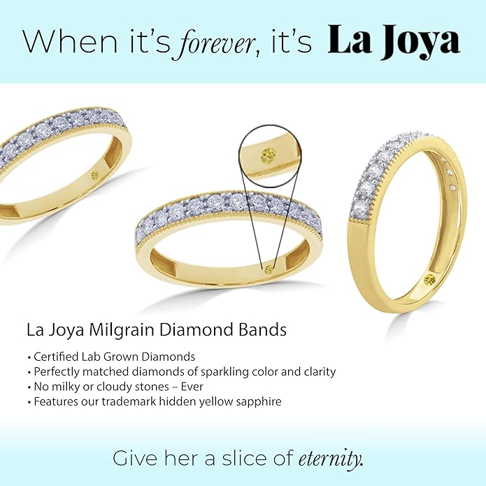 Lab Grown Diamond Wedding Bands for Women | 10K Yellow, White and Rose Gold Certified 1/10 - 1/2 Carat Milgrain Diamond Anniversary Bands, Promise Rings and Stackable Bands