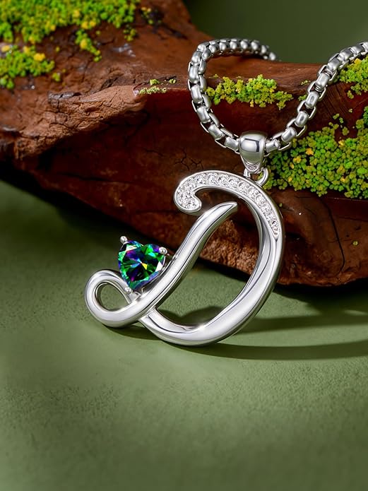 Christmas Gifts for Women Alphabet A to Z Initial Birthstone Pendant Necklaces for Women - 18k White Gold Plated Personalized Name Jewelry Valentine Mothers Day Birthday Gifts for Women Her Girlfriend