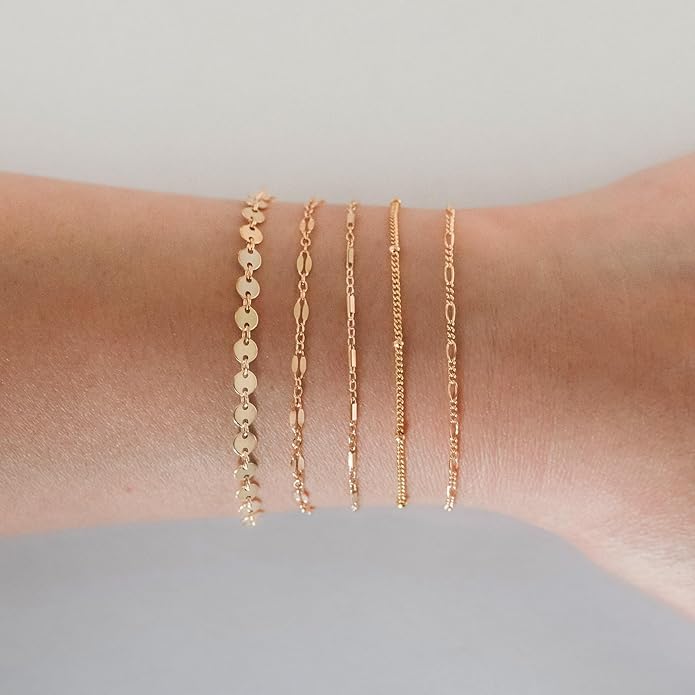 DEARMAY 14K Gold Plated Bracelets for Women, Jewelry Sets Cute Tennis Beaded Bracelets Cuban Link Paperclip Chain Dainty Bracelet Pack Gifts