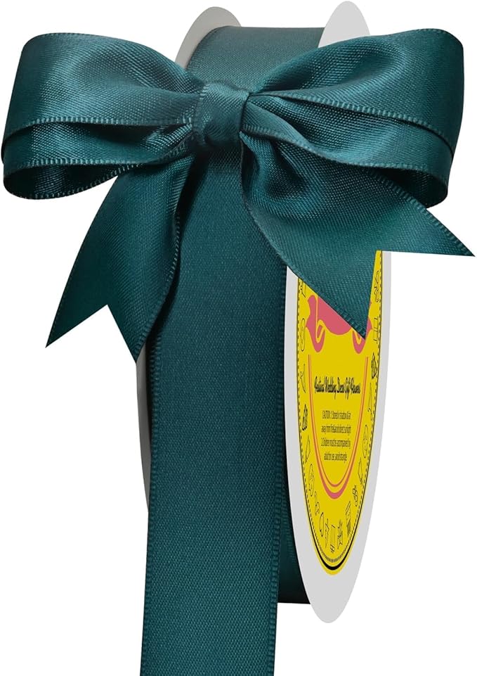 LEEQE Teal Double Face Satin Ribbon 1 inch X 50 Yards Spool Bright Colors Very Suitable for Weddings Gift Package Wrapping Dancer Wand Sewing Party Hair Bow Invitation Decorations and More