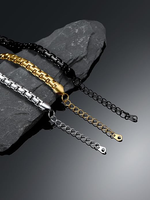 Bestyle 18K Gold Plated/Silver/Black Chain for Men, Hypoallergenic 2/4/6/8mm Stainless Steel Flat Link Chain Necklace for Men & Women Hip Hop Jewelry, 14-30"