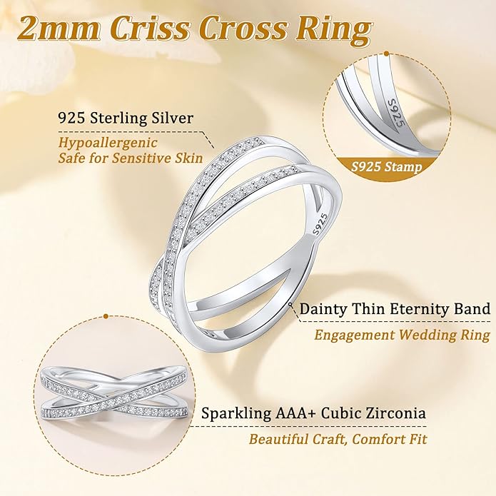 Suplight 925 Sterling Silver Wedding Band Rings, Full Cubic Zirconia Wishbone Ring Love/Lucky Engagement Promise Rings For Women, Size 4-12 (with Gift Box)