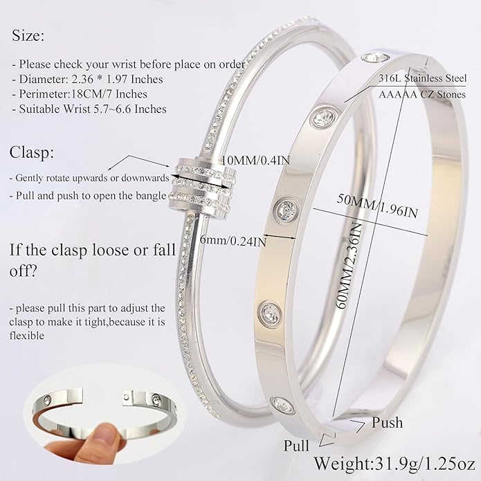 Silver Bangles for Women - Stainless Steel Love & Friendship Bracelet Set with Gift Box | Daily Wear & Party Jewelry