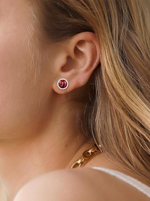 ChicSilver 925 Sterling Silver Birthstone Earrings for Women, 8MM/2 Carat Heart & Round Cubic Zirconia Stud Earrings, Hypoallergenic Jewelry, Ideal Birthday or Christmas Gifts