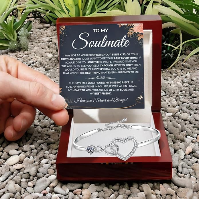 To My Soulmate Bracelet, Soulmate Bracelet For Women, Soulmate's Jewelry Gift From Boyfriend Husband Friend With Message Card And Box Meaning, Valentine Gifts For Her, Birthday Christmas Gifts
