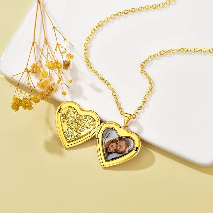 Supcare Locket Necklace That Holds Pictures-Engraved Photo Pendant Custom Jewellery Gifts for Men Women (with Jewellery Gift Box)