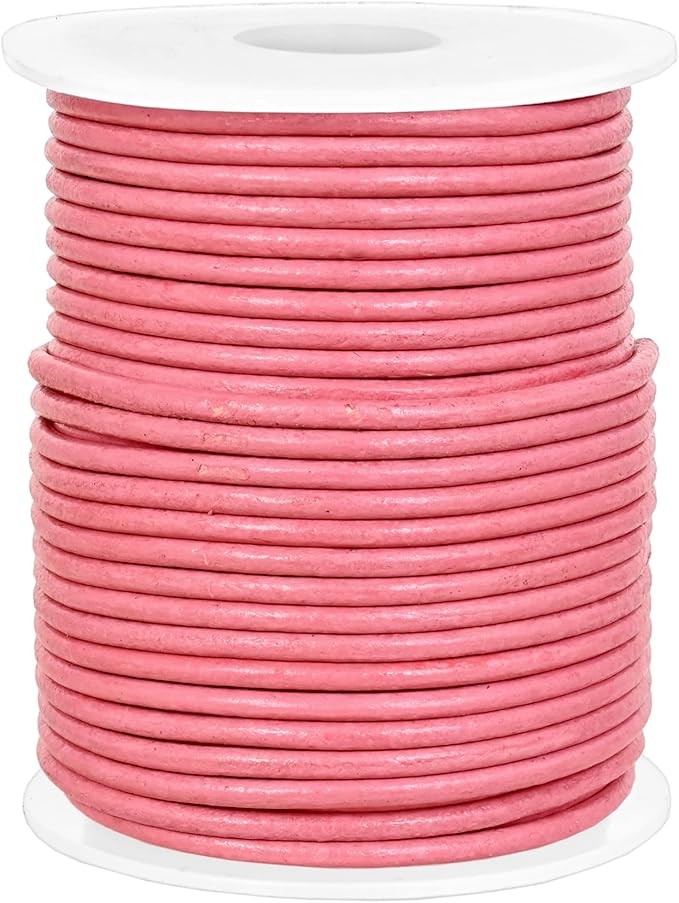 GENIQUE Real/Genuine Round Leather String Cord for Necklace, Bracelets, Jewelry, Kumihimo Braiding, DIY Projects (20 Metres) (2mm, Pink)