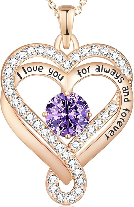 Birthstone Heart Necklaces for Women, Infinity Pendent S925 Sterling Silver Jewelry for Women, Wedding Anniversary, Birthday Mother’s Day Gifts for Mom, Mother, Wife, Girlfriend