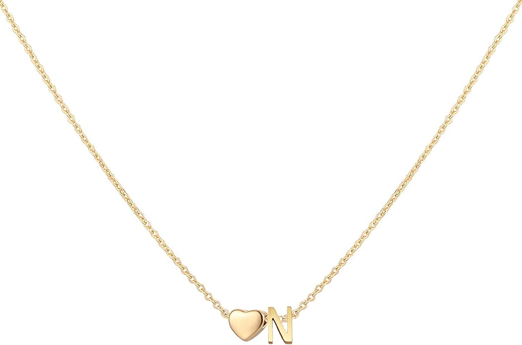 Initial Heart Necklace 18K Gold Plated Stainless Steel Tiny Heart Letter Necklace Personalized Monogram Name Necklace for Women