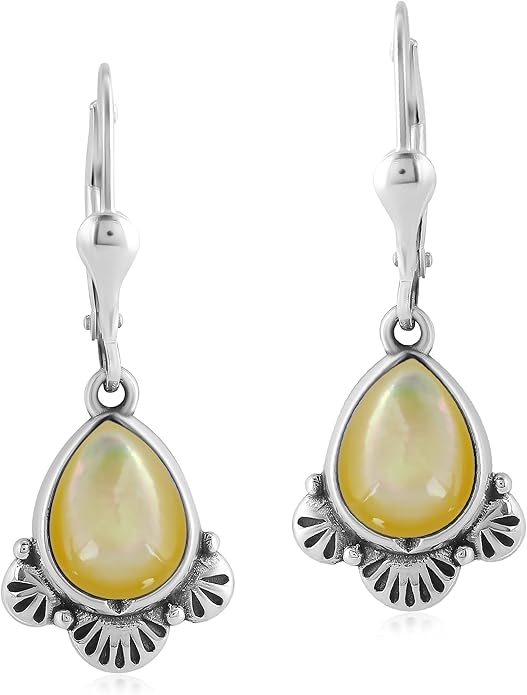 American West Jewelry Sterling Silver and Pear Shape Genuine Gemstone Fan Lever Back Earrings