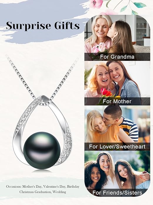 KANNSOAR Tahitian Black Pearl Pendant Necklace AAAA 18K White Gold Plated 925 Sterling Silver Black Pearl Jewelry Gift for Women Mother Wife Her for Anniversary Christmas Birthday
