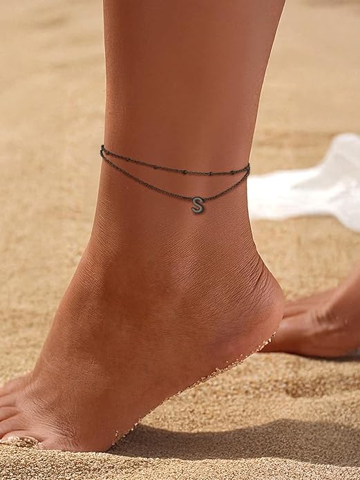 FaithHeart Initial Ankle Bracelets for Women, Waterproof 14k Gold Plated Initial Anklets Non Tarnish Stainless Steel Layered Anklet Summer Beach Foot Jewelry