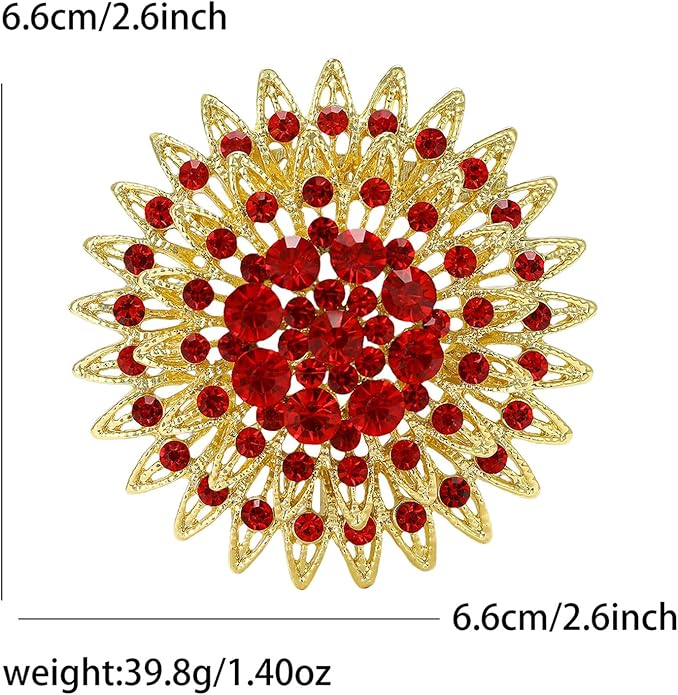Vintage Rhinestone Round Flower Brooch Pin for Women,Sparkling Floral Lapel Pins Fashion Crystal Cluster Brooches Elegant Dress Accessories Christmas Wedding Jewelry