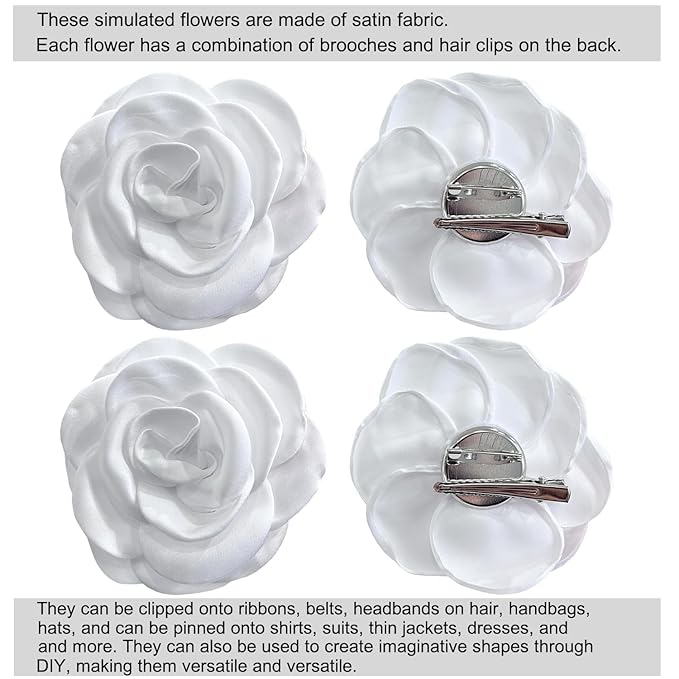 Sanrich Women's Brooches 4pcs Rose Flower Hair Clip Mexican Hair Flowers Clips Hairpin Brooch Tea Party Hats Headpieces (white)