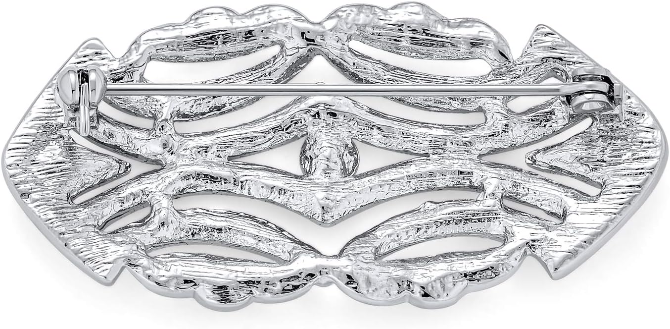Statement Large Pave Wedding Bridal Crystal Fashion Gatsby Vintage Art Deco Style Scarf Brooch Pin For Women Silver Plated Brass