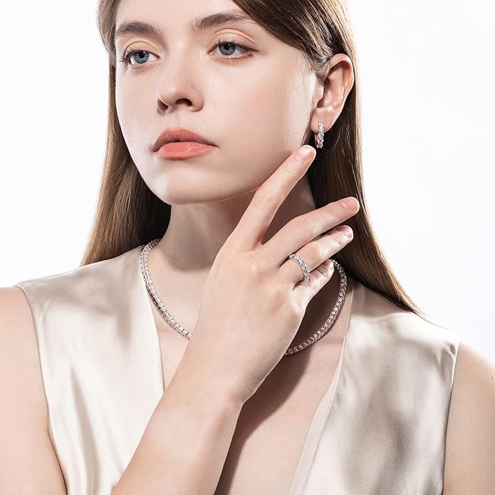 AnuClub Moissanite Eternity Ring, Round/Emerald/Princess Cut 5cttw D Color 925 Sterling Silver Wedding Band Rings for Women