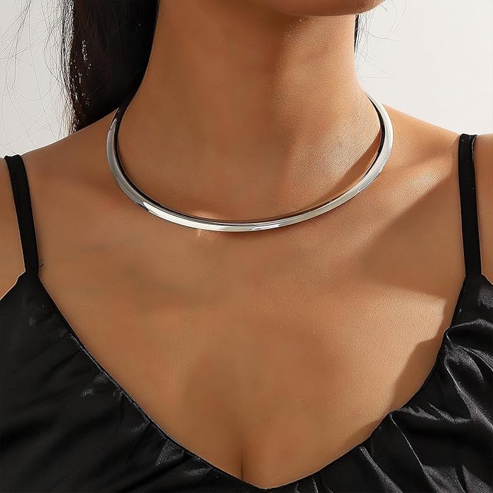 Collar Necklace for Woman Trendy Silver Choker Necklaces for Woman Statement Open Round Collar Choker Necklace