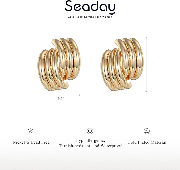 SEADAY Hoop/Stud Earrings Set for Women,Hypoallergenic Lightweight Non-Tarnish Everyday Earrings,Dainty Gold/Rhodium Plated Jewelry,Fashion Accessories,Christmas/Birthday Gift for Women Men