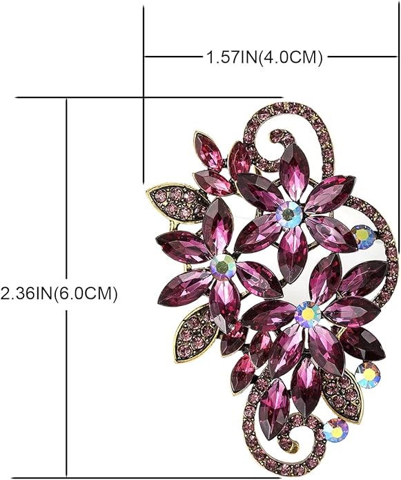 YOQUCOL Vintage Red Austrian Crystal Rhinestone Flower Shape Brooch Pin for Women