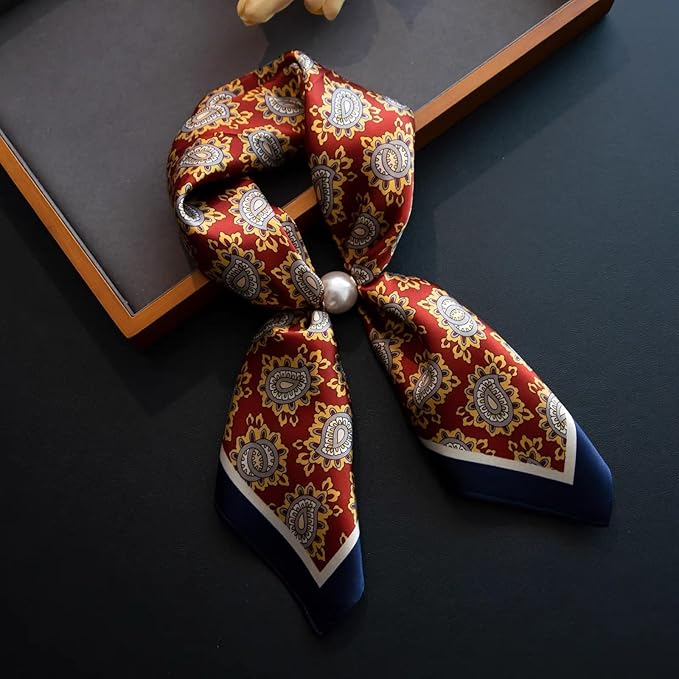 ANDANTINO 100% Pure Mulberry Silk Small Square Scarves -21'' x 21''- Digital Printed Neckerchief –Women Men Lightweight Scarf