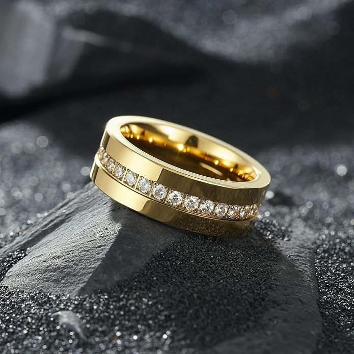 King Will Mens Tungsten Wedding Band with Cubic Zircon Inlay 7mm/8mm Flat Cut Comfort Fit Engagement Rings