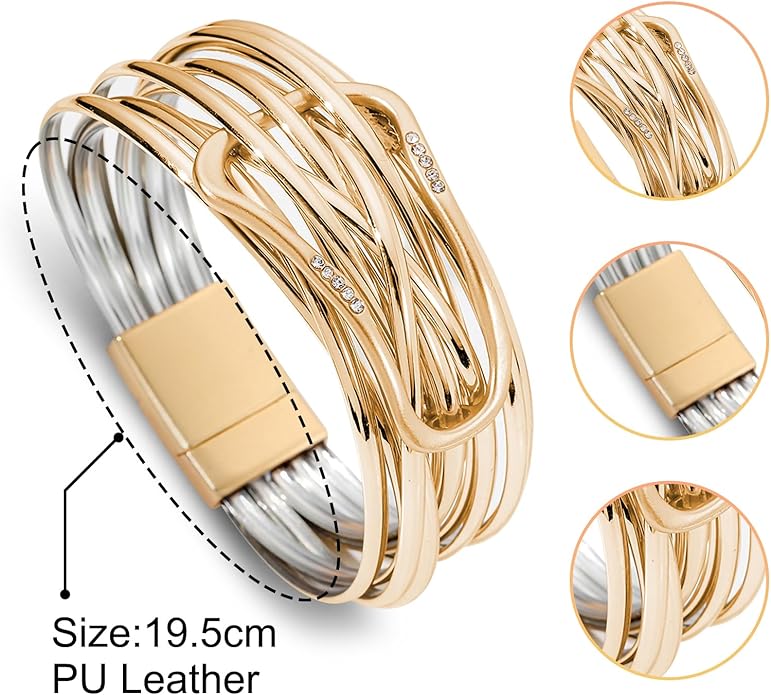 Fesciory Leopard Bracelet for Women, Boho Leather Wrap Multi-Layer Pearl Crystal Bracelet Bangle Jewelry