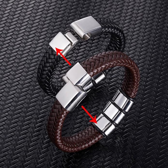 AILIN Custom Beaded Braided Bracelets For Men Leather Stainless Steel Black Brown Color Personalized 1-8 Engraving Name Beads Party Birthday Anniversary Jewelry Father Brother Boyfriends Gifts