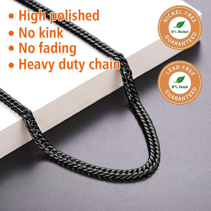 FindChic Men Curb Chain Necklace 18K Gold Plated/Stainless Steel/Black Chunky Double Tight Cuban Link Hip Hop Neck Chains for Men Boys 3.5MM/5MM/6MM/7MM/9MM/12MM 14''-30'' 8 Length Options (Send Gift Box)