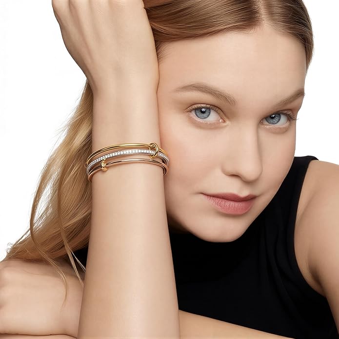 Musishiyu Gold Bracelets for Women Stacking Bangle - 18K Mixed Metal Tri-Color Rolling Interlocking Bands, Cubic Zirconia Fidget Anxiety Jewelry, Valentine's Galentine's Day Gifts (Love, Loyalty, Friendship)
