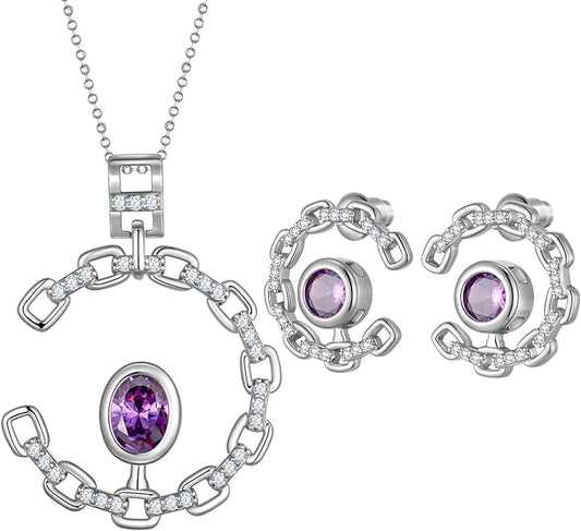 Ydou Elegant C-Shaped Crystal Necklaces/Stud Earrings Set with Birthstone Jewelry Set Silver Plated Fashion Jewelry for Women CS0003