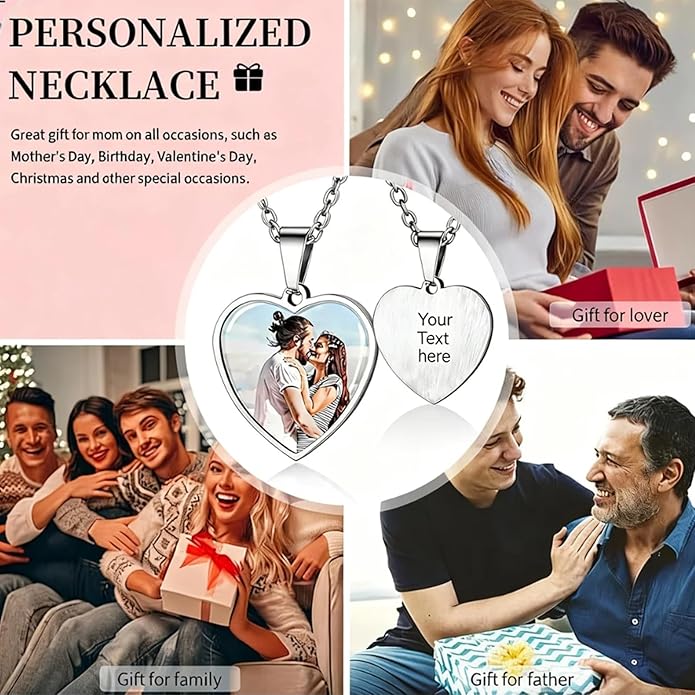 CLYLIFE Picture Necklace Personalized Photo,Custom Disc/Heart Pendant for Men Women Dad Mom Customized Necklace with Chain Photos Memorial Gifts for Mother's Day, Birthday, Anniversary