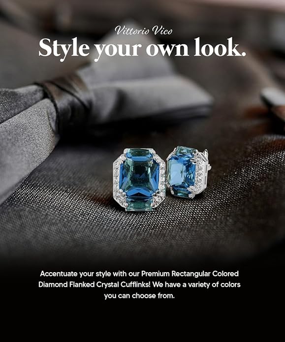 Rectangular Colored Diamond-Flanked Crystal Cuff Links – Tuxedo Suit Accessories, Cufflinks for Men