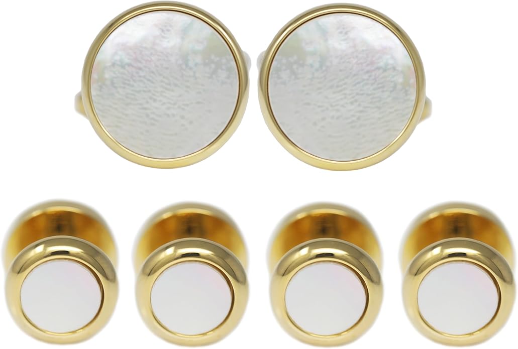 MENDEPOT Men Formal Wear Dress Shirt Cufflinks And Studs Set With Box Wedding Groom Groomsmen Gift