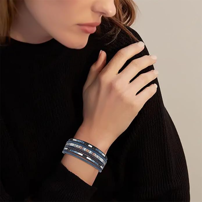 VIBILIA Boho Leather Wrap Bracelets for Women Multi-Layer Bracelets with Strong Clasp Jewelry for Women