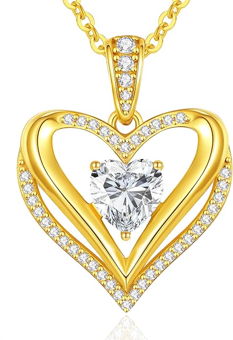Moissanite Infinity Love Heart Pendant Necklaces for Women, 1-3 Carat 925 Sterling Silver 18K Gold Plated Engraved with"I LOVE YOU', Anniversary Birthday Present Jewelry Gift for Women Wife Girlfriend Her