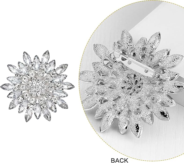 Crystal Rhinestone Brooch for Women Silver Brooch Pins for Women Clear Rhinestone Jewelry Pins for DIY Bridal Wedding Bouquet