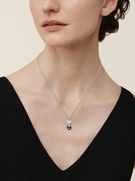 KANNSOAR Tahitian Black Pearl AAAA 18K Gold Plated Sterling Silver Trendy Pendant Necklace for Women Wife Mom Girlfriend Valentine Her Jewelry Gift for Anniversary Birthday Christmas