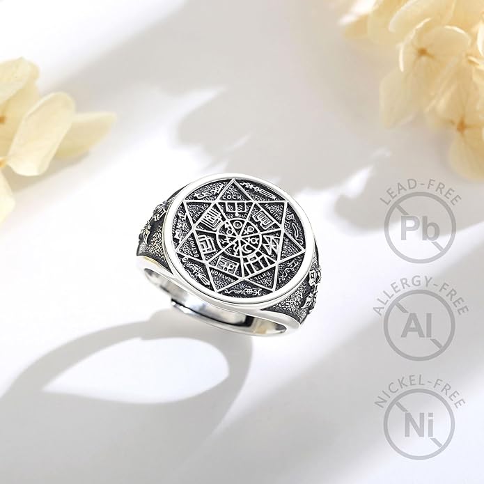 EUDORA S925 Sterling Silver St Benedict Ring San Benito Rings for Women Men, Vintage Ankh Cross Ring Saint Benedict Amulet Adjustable Rings Gifts for Women Mens Father Mother
