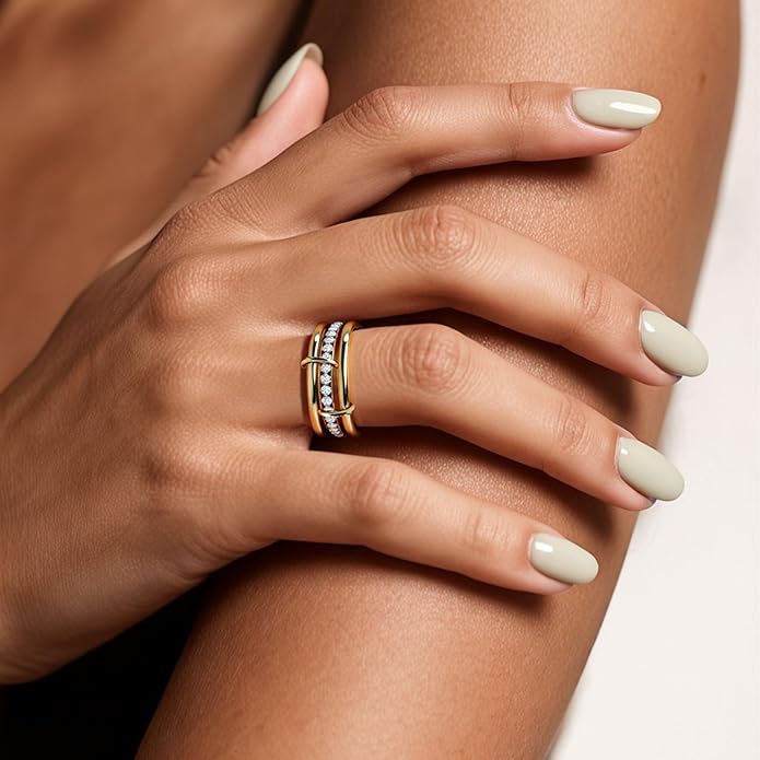 IHOKIT Stackable Rings for Women, 18k Gold Rings for Women Non tarnish, Silver Gold Multi Ring Mixed Metals Stack Rings Set,Jewelry Gift for Women