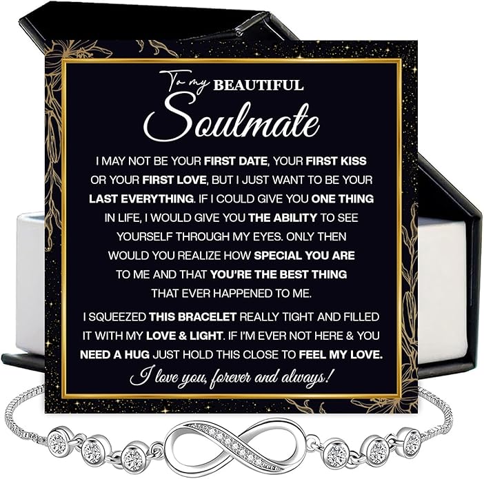To My Soulmate Bracelet For Women With Heartfelt Message Card & Elegant Box, Bracelet For Girls, Soulmate Birthday, Wedding, Christmas Jewelry Gift From Boyfriend, Husband