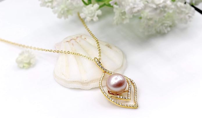 CHAULRI 9-10mm Genuine Freshwater Cultured Pearl Pendant Necklace w/Adjustable Chain - Jewelry Gifts for Women