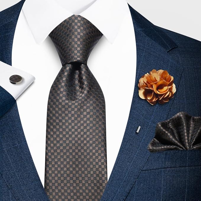 joy alice Ties Set Men Mixed Color Necktie Handkerchief Cufflinks Brooch 3.15 Formal