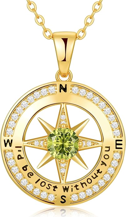 Zifeel Compass Necklace Gifts for Women wife - S925 Sterling Silver Birthstone Necklaces for Women - Anniversary Birthday Gifts for Her Wife Girlfriend - Valentines Mom Mothers Day Christmas Gifts Jewelry for Women