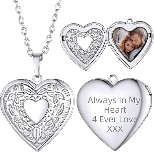 Supcare Locket Necklace That Holds Pictures-Engraved Photo Pendant Custom Jewellery Gifts for Men Women (with Jewellery Gift Box)