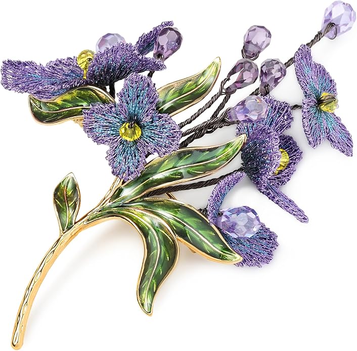 Forget me not Flower Brooch Handmade Gold Thread Embroidered and hand-Drip Enamel leaf, Gradient Botanical Floral Brooch pins for women, SHE'S FREE STYLE JUST FOR YOU [Bencao Gangmu Series]Vintage Plant Jewelry