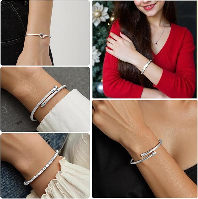 FAFUGA 18 K Gold Plated Love Bangle Bracelet Stack Cuff Jewelry for Women Jewelry Set for Women Gift with Box